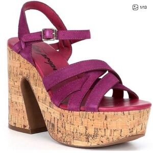 Free People Lisbon Mary Jane platform sandals cork fuchsia pink 38.5 8 retro
